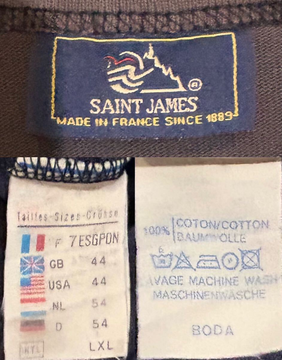 ★〜90s★SAINT JAMES/セントジェームス★Ouessant Solid★SIZE F 7/INTL LXL★脇下リペア★旧タグ(Mont Saint-Michel)★無地★ネイビー★_‘90sのモン・サン・ミシェルタグ　BODA