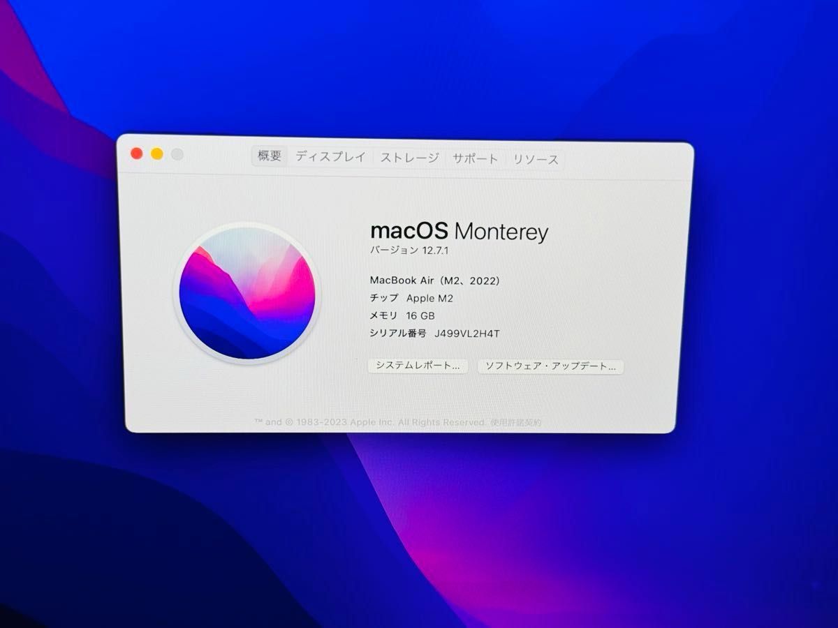 バッテリー容量100%】MacBook Air M2 16GB 512GB 2022 Apple バッテリー容量100%】MacBook Air M2 16GB 512GB 2022 Apple