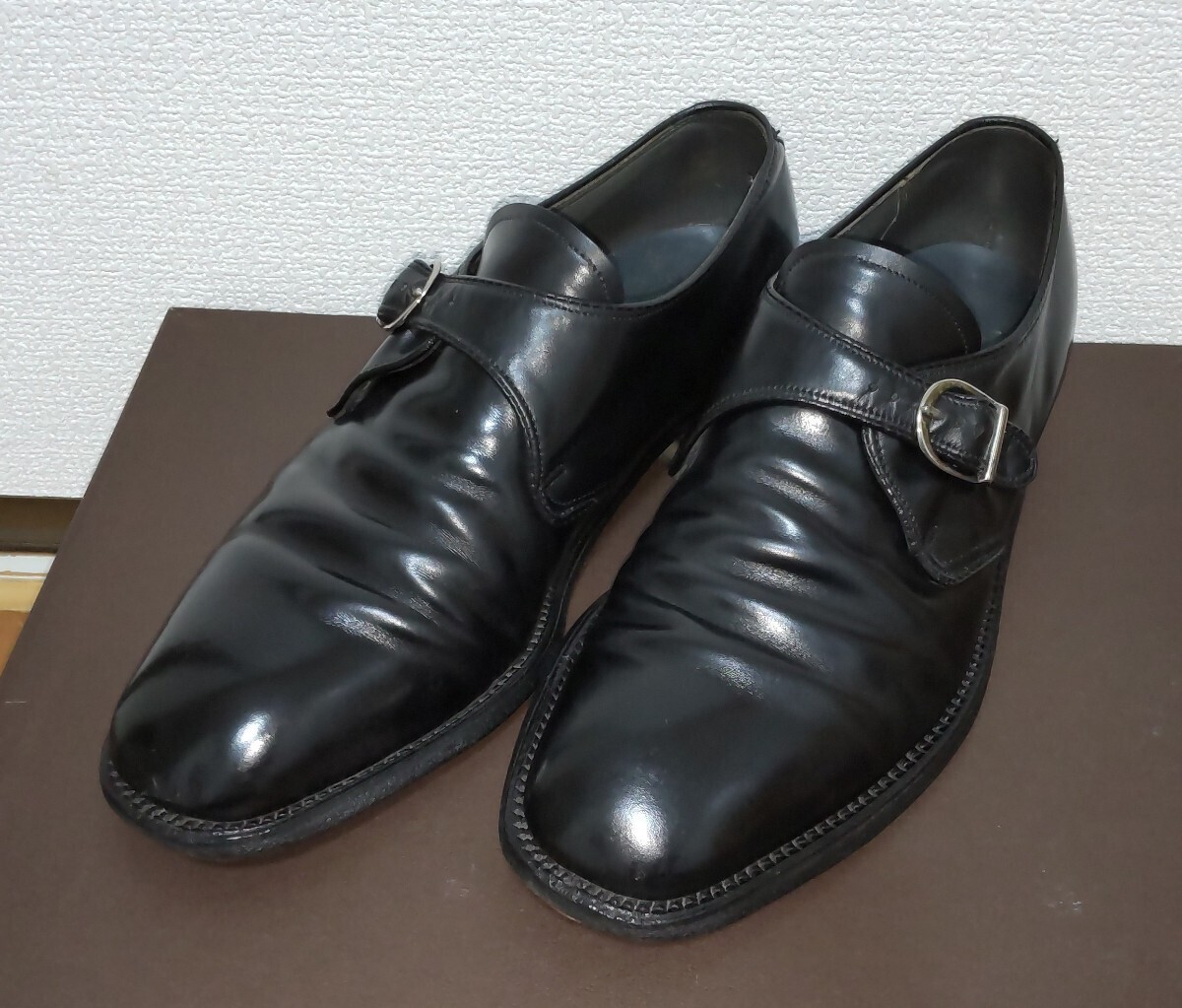 wright light leather shoes monk strap US7.5D 25.5cm Vintage Alden flow car im correction shoes 