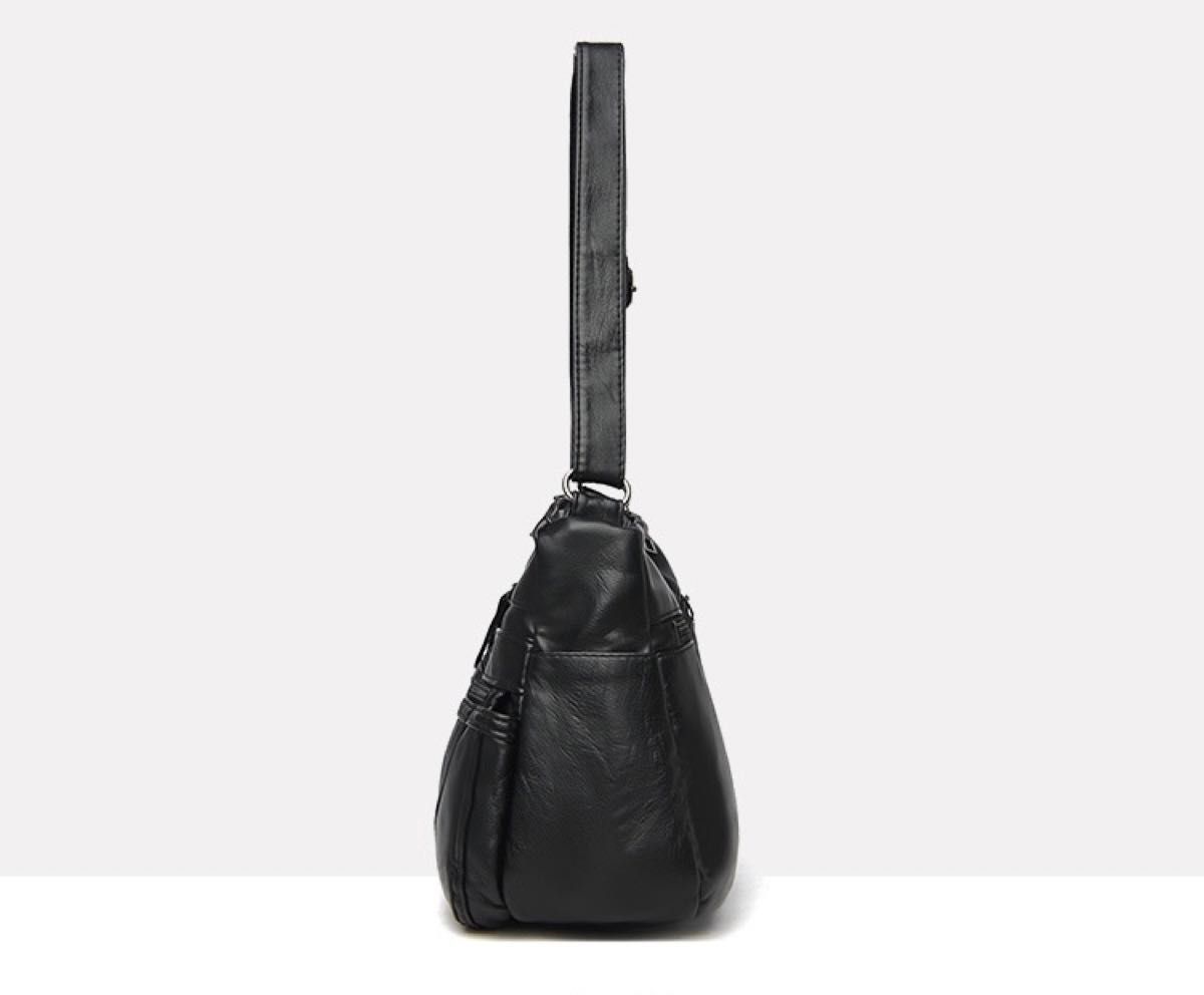 ショルダーバッグ　斜めがけ　レザー　黒　ポケット　レディース　鞄レディース　新品セール 大容量 バックレディース　軽量