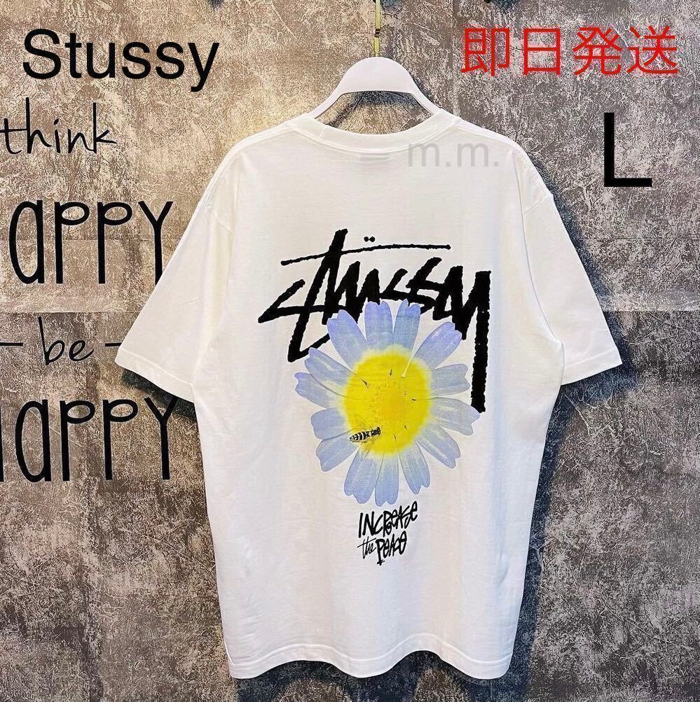 stussy ステューシー メンズ レディース 半袖 Tシャツ ITP FLOWER L 白 ホワイト ハチ_画像1