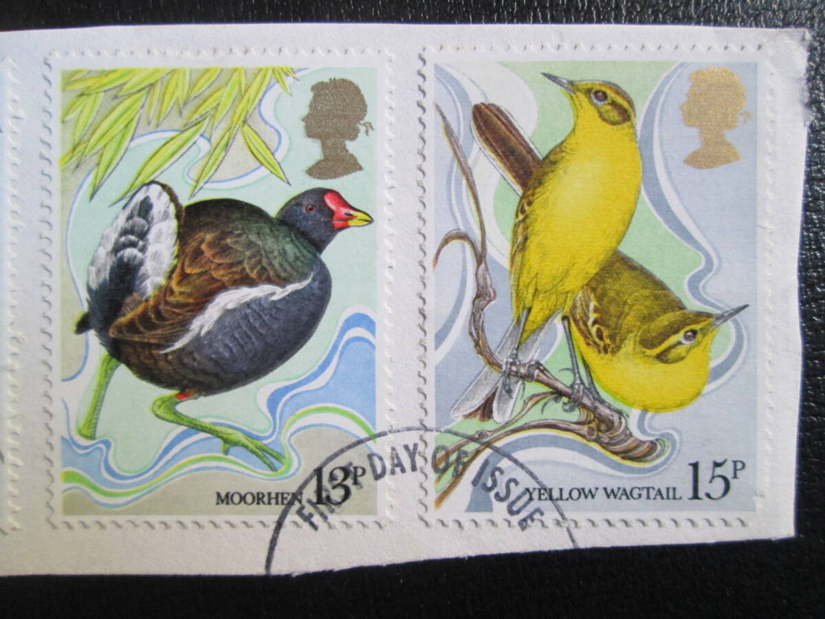 イギリス　英国記念切手　 1980年 野鳥保護100年記念　 10～15p：カワセミ、ディバー、アカライチョウなど　4種完　初日押印有　_画像2