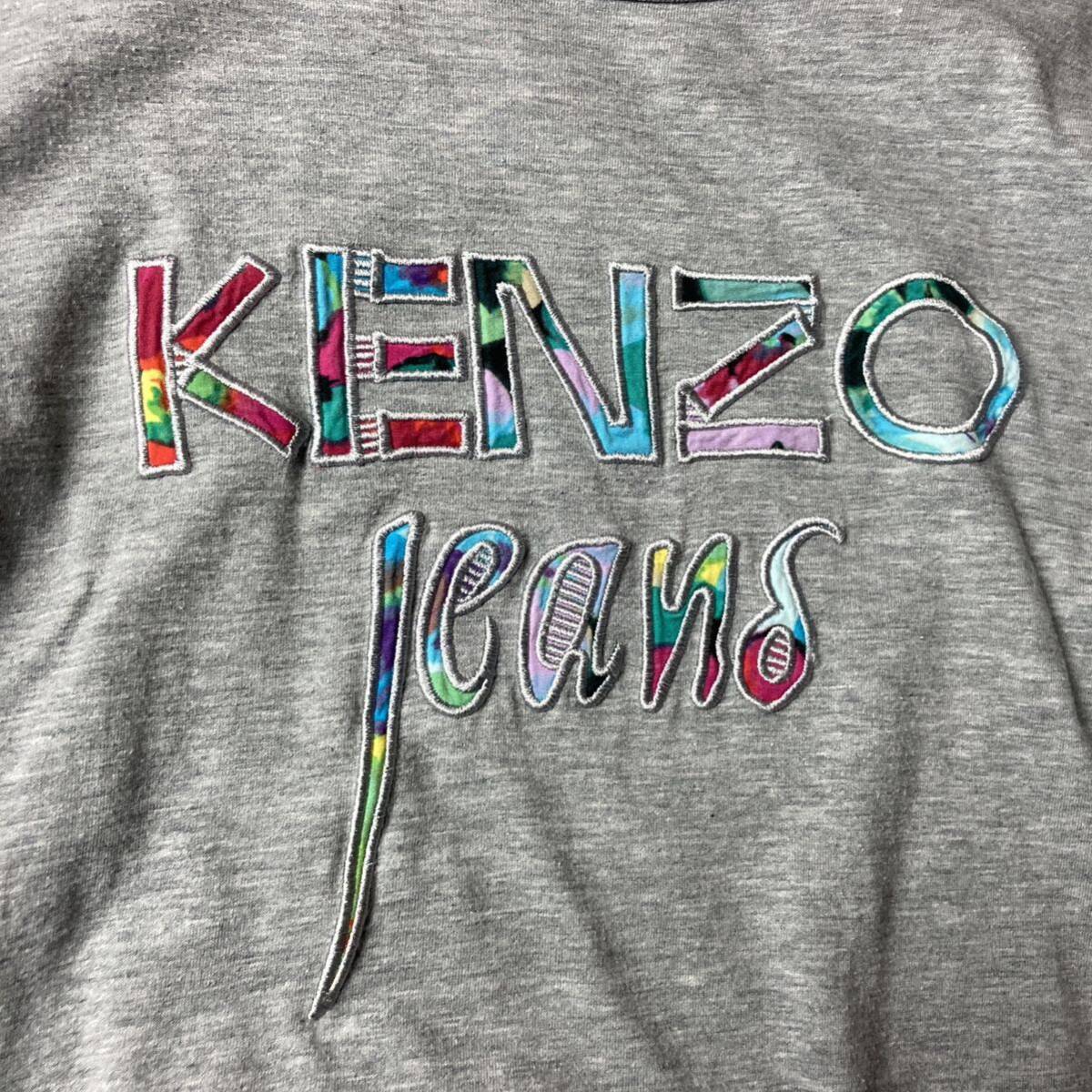 【90s北斎タグ】KENZO 刺繍ロゴ　シングルステッチ　ビンテージTシャツ　グレー　フリーサイズ　古着 半袖Tシャツ _画像6