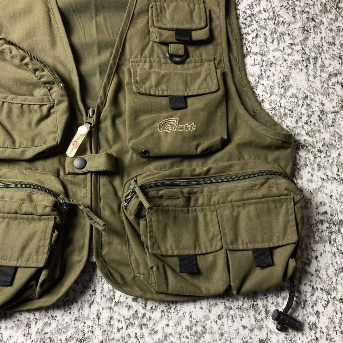 [90s Old ]10 карман большая вместимость короткий длина короткий рыболовный жилет хаки L размер б/у одежда Vintage 