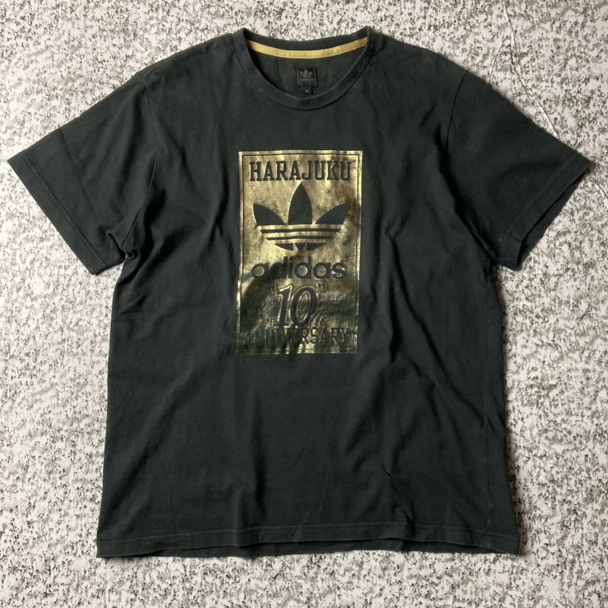 【グッドレギュラー】アディダス　金ロゴ　フェードTシャツ ブラック　00sY2K XOサイズ　古着 _画像1