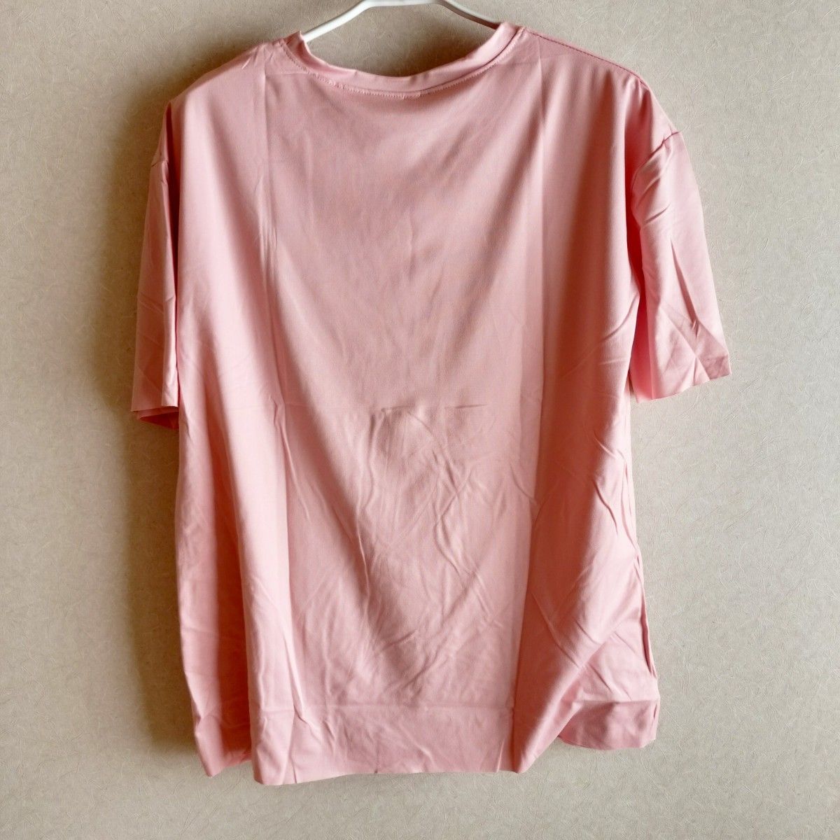 オーバーサイズTシャツ　ピンク　桃　L おしゃれ　差し色　 春 夏　ワンカラー　無地　差し色　半袖 五分袖 ラウンドネック