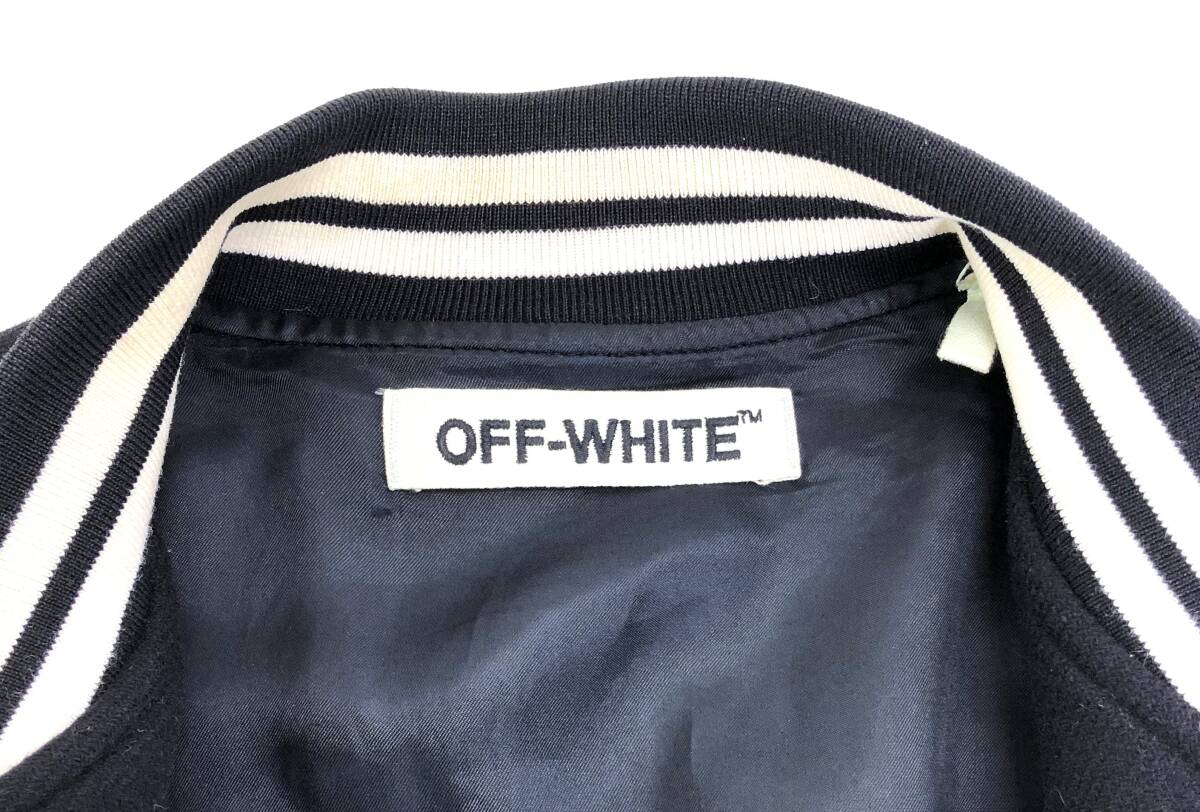 OFF-WHITE　オフホワイト　スタジャン　Operating S.R.L　Via Manin 13　ブラック系　ペイント　ウール　SIZE M　MADE IN ITALY　古着_画像3