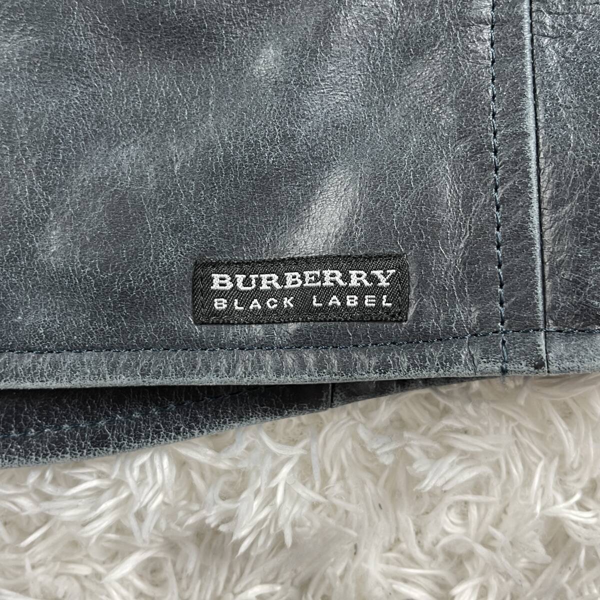 バーバリーブラックレーベル ライダースジャケット ネイビー ノバチェック レザージャケット バッファロー 水牛革 BURBERRY BLACK LABEL_画像7