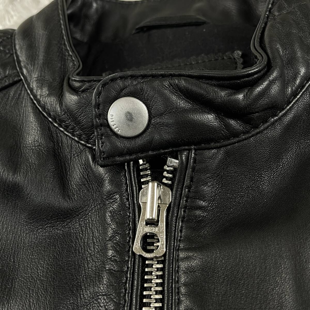 極美品◎希少L ディーゼル ラムレザー ライダースジャケット キルティング ブレイブマンボタン シングル 羊革 ブラック 黒 SUPERIOR DIESELの画像7