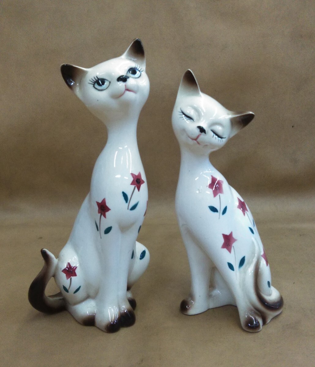 レトロポップ　猫 ペア　2体セット　陶器製　昭和レトロ　置物　インテリア_画像1