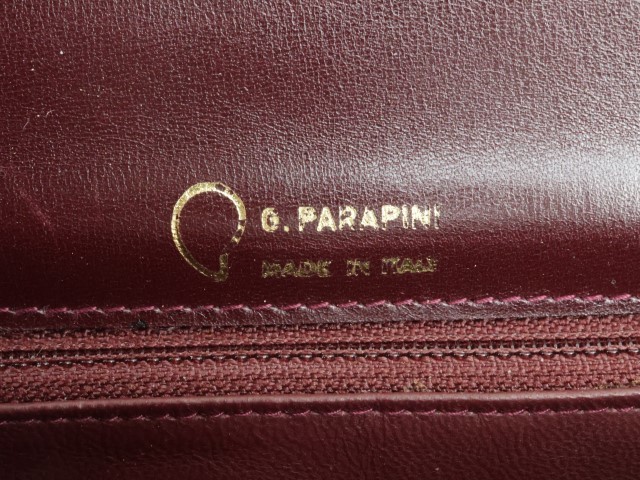 2403-17 パラピニ ハンドバッグ G.PARAPINI クロコダイル製 ボルドー 金金具_画像3