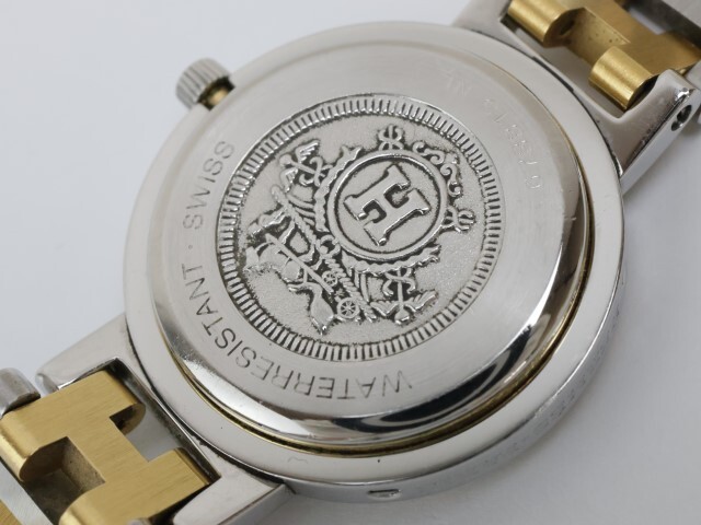 2403-538B エルメス クオーツ 腕時計 HERMES クリッパー 日付 クリーム文字盤 金色ベゼル 純正 コンビカラーブレスの画像6
