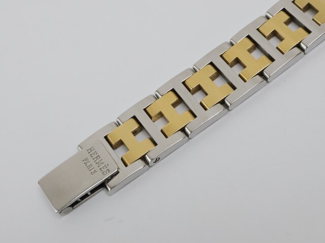 2403-538B エルメス クオーツ 腕時計 HERMES クリッパー 日付 クリーム文字盤 金色ベゼル 純正 コンビカラーブレスの画像4