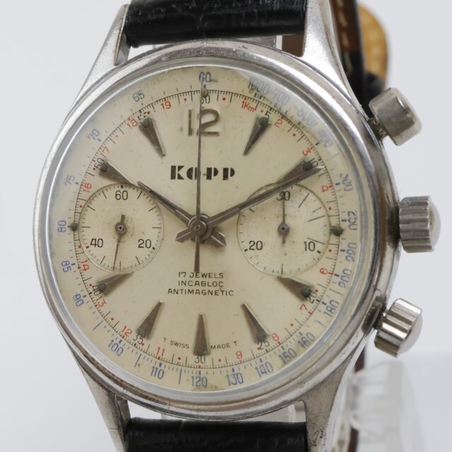 2403-600 KO-pp 手巻き式 腕時計 17石 クロノグラフ スモセコ 銀色_画像1