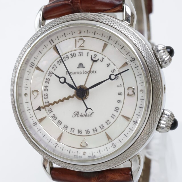 2403-671 モーリスラクロア 手巻き式 腕時計 63511 日付 シェル文字盤 純正ベルトの画像1