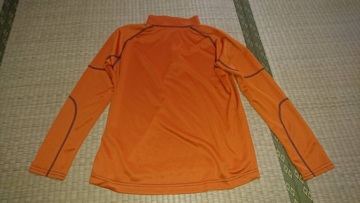 即決 L.L.Bean ハーフジップ 長袖Tシャツ カットソー Sサイズ 150～160ｃｍ 速乾 オレンジ/ブラックステッチ　程度良好