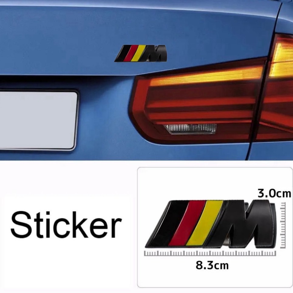 高品質 BMW Mエンブレム 1個 83×30× ドイツ国旗色　マットブラック サイド Mスポーツ M Sports 艶なし 黒 ステッカー_画像2