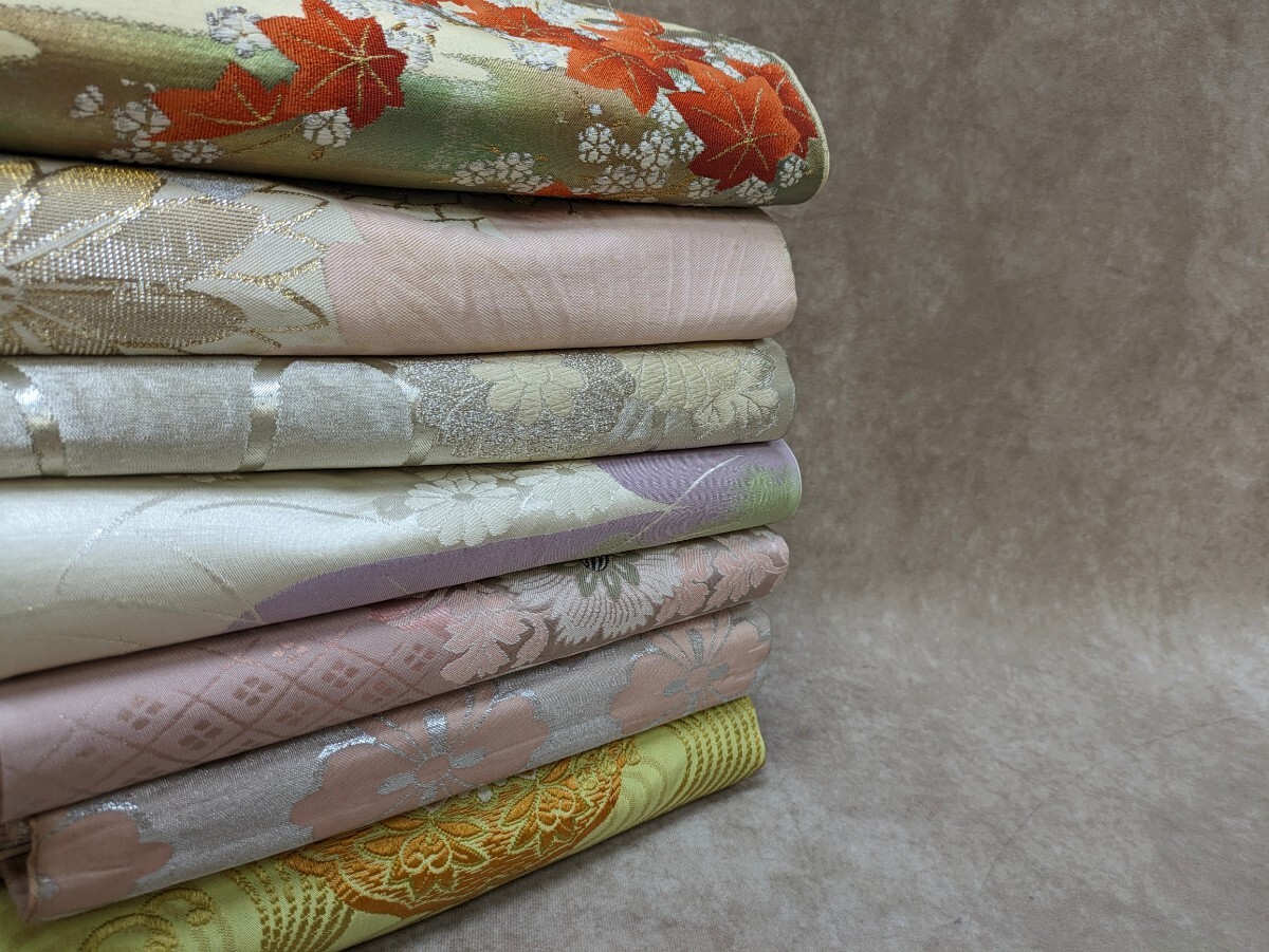 名古屋帯 着物帯 帯 7枚まとめ売り 和装小物 和服 和柄 レトロ柄 花柄 可愛い 着物 リメイク 素材 材料 中古品 コレクション 奈良発
