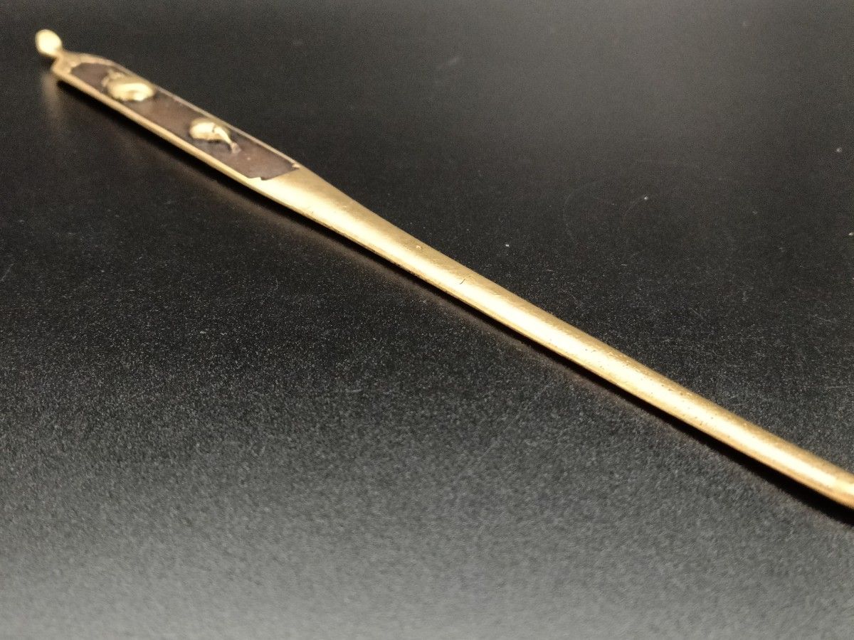 日本刀装具　笄　なすの図　細工　金工品　銅製　刀剣美術