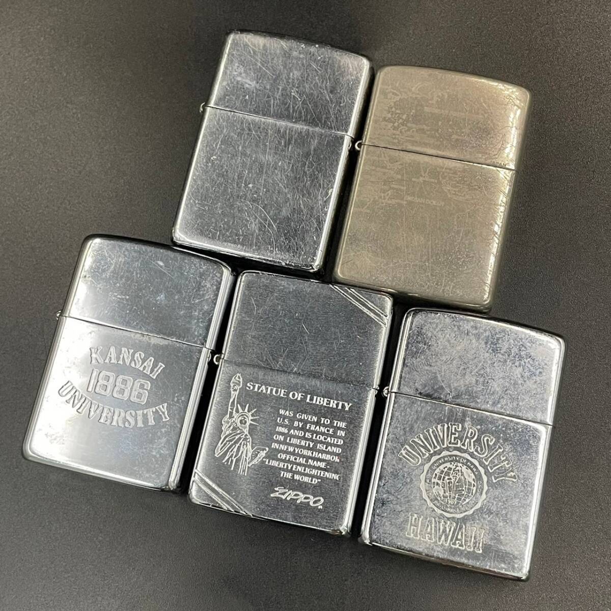 ZIPPO ジッポ レギュラータイプ ハワイ大学 1990年製/関西大学 1981年製/無地 1995年製/2003年製/自由の女神 1989年製/2338505/CDK63-9_画像1