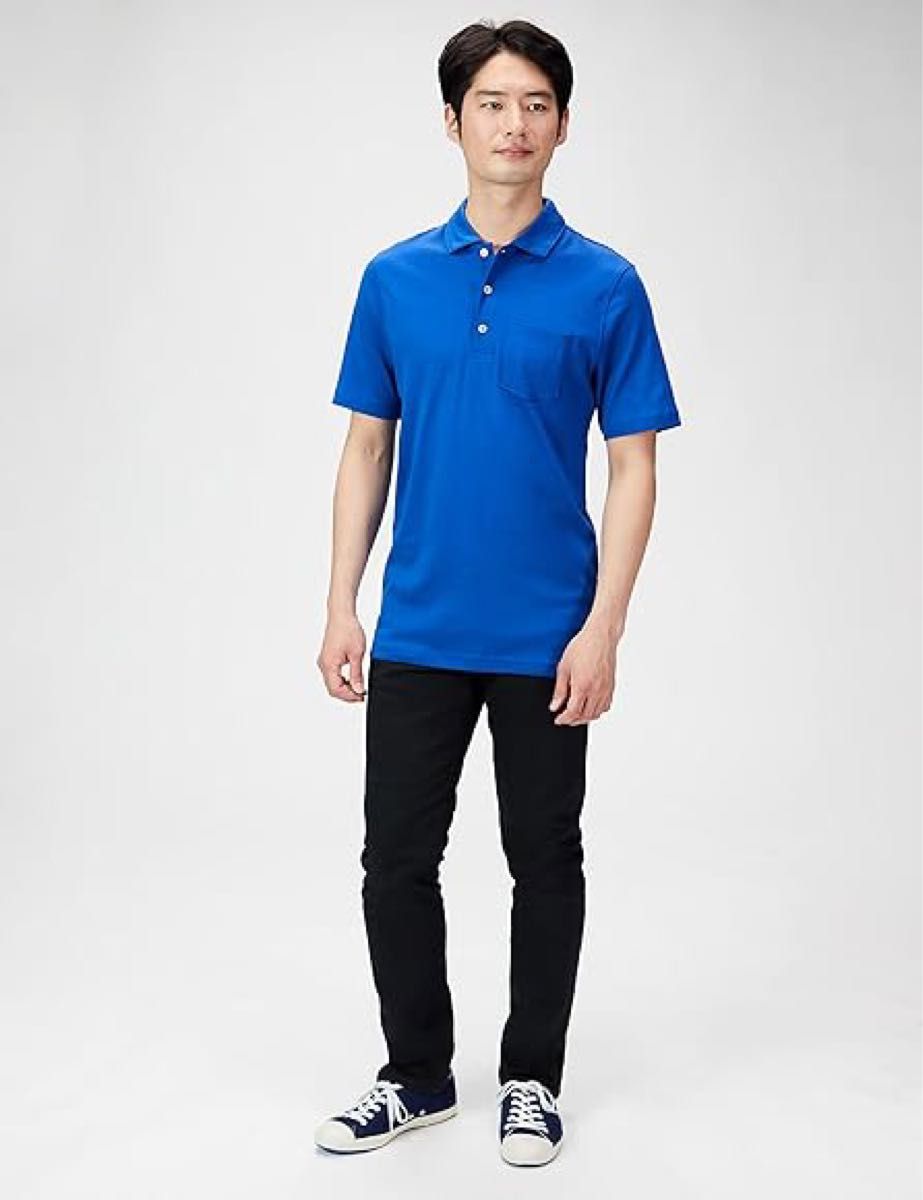 ★即購入OK★ ポロシャツ Sサイズ 半袖 半袖ポロシャツ ブルー シャツ メンズ 青 シンプル 半袖シャツ コットンジャージー