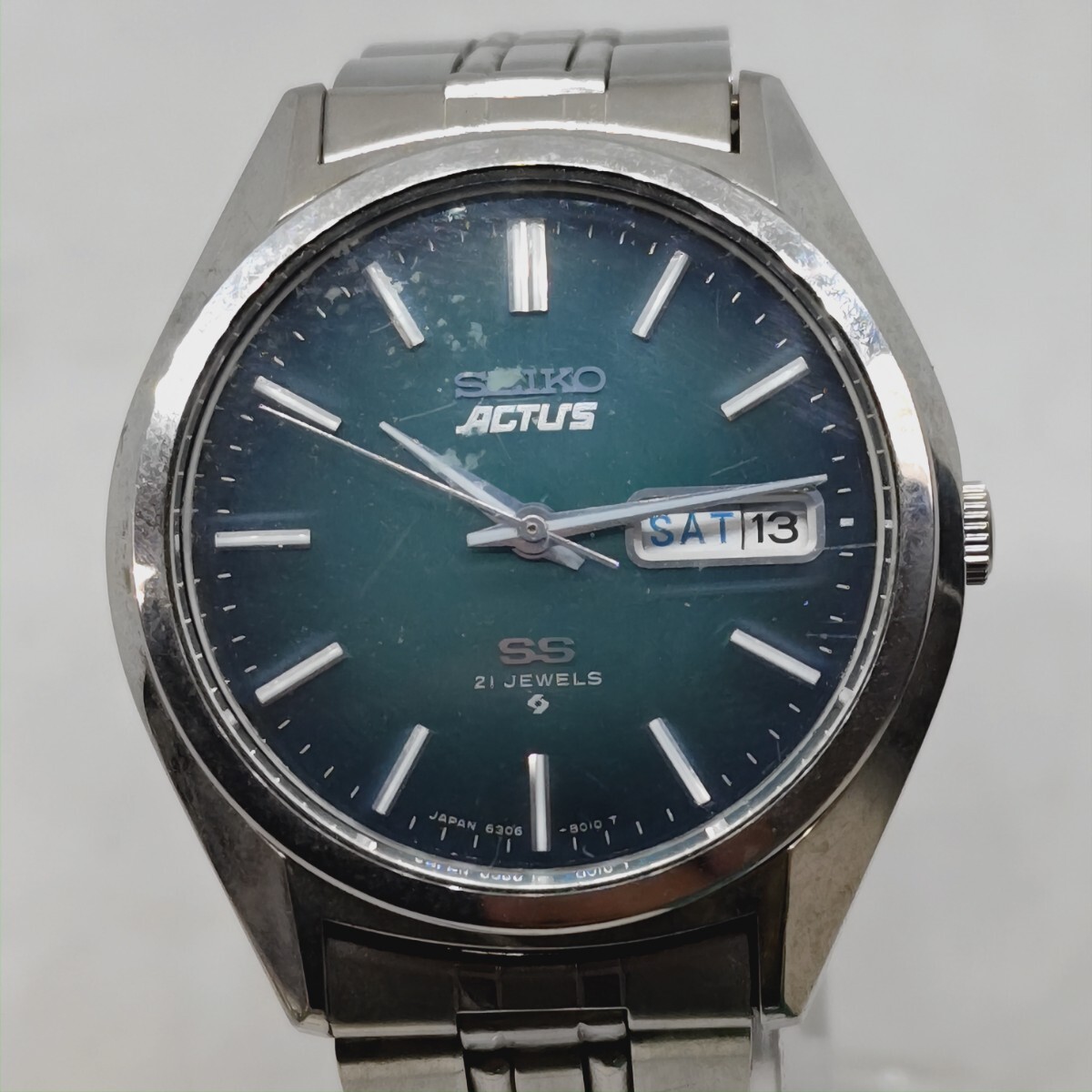 SEIKO ACTUS SS 6306-8020 21石 セイコー アクタス デイデイト メンズ 自動巻き 腕時計 緑文字盤 純正ベルト みの画像1