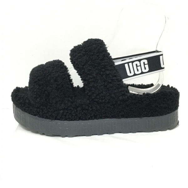 アグ UGG サンダル 25 1120876 オー フラッフィータ ムートン 黒×白 レディース 靴_画像1