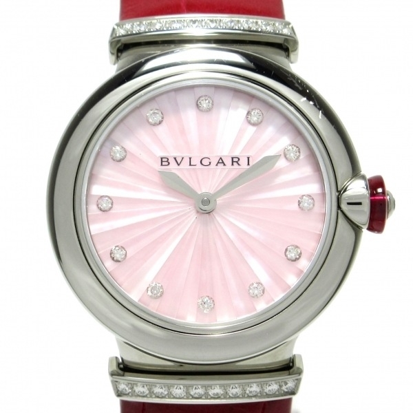 BVLGARI(ブルガリ) 腕時計■美品 ルチェア LU28S/103619 レディース ピンクシェル