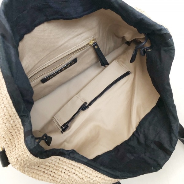ヴィオラドーロ VIOLAd'ORO トートバッグ - ストロー×レザー ベージュ×黒 かごバッグ/巾着型 美品 バッグの画像7