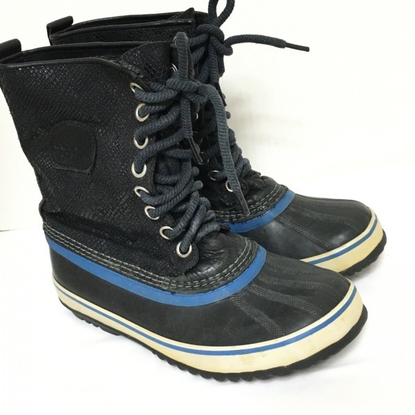 ソレル SOREL ショートブーツ 24 - コーティングキャンバス×ラバー×レザー 黒×ブルー レディース レースアップ 靴_画像7