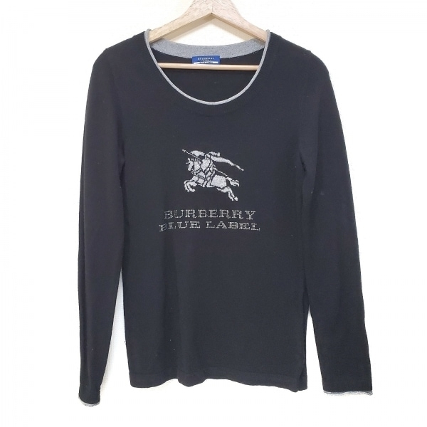 バーバリーブルーレーベル Burberry Blue Label 長袖セーター サイズ38 M - 黒×グレー×マルチ レディース クルーネック/スタッズ_画像1