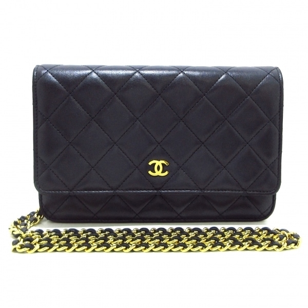 シャネル CHANEL マトラッセ ラムスキン 黒×ゴールド チェーンウォレット/ゴールド金具 20番台 財布