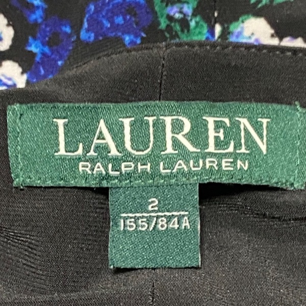 ラルフローレン RalphLauren サイズ2 S - 黒×白×マルチ レディース Vネック/半袖/ひざ丈/ドレープ/LAUREN/花柄 ワンピース_画像3