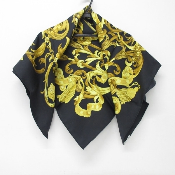 エルメス HERMES カレ90 黒×ゴールド スカーフ