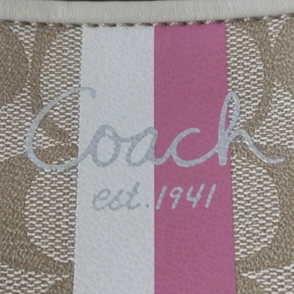コーチ COACH ヘリテージ PVC(塩化ビニール) ベージュ×白×ピンク ポーチ_画像5