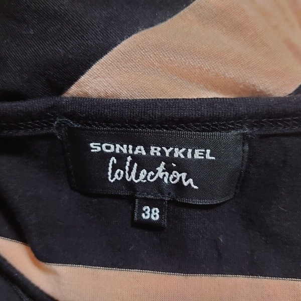 ソニアリキエル SONIARYKIEL 半袖Tシャツ サイズ38 M - 黒×ピンクベージュ レディース クルーネック/ボーダー/スパンコール トップス_画像3