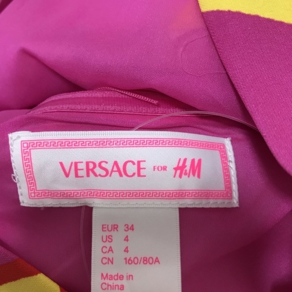 ヴェルサーチ VERSACE ホルターネックキャミソール サイズ34 S - ピンク×イエロー×マルチ レディース ハート柄/フリンジ/H＆Mコラボ_画像3