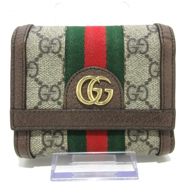 グッチ GUCCI 3つ折り財布/ミニ/コンパクト 523174 オフィディア PVC(塩化ビニール)×レザー ベージュ×ダークブラウン×マルチ 財布