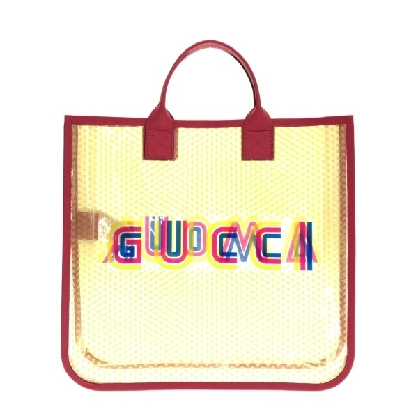 グッチ GUCCI トートバッグ 550763 ブティックライン ビニール×レザー クリア×イエロー×マルチ 星柄 バッグ