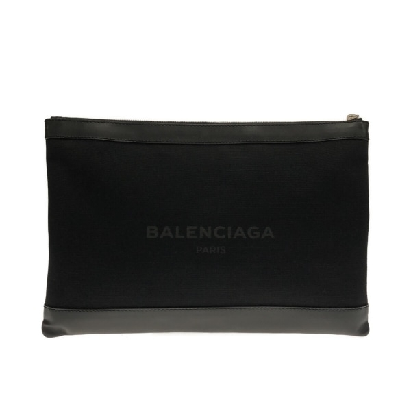 バレンシアガ BALENCIAGA クラッチバッグ 373840 ネイビークリップL キャンバス×レザー 黒 バッグ_画像1