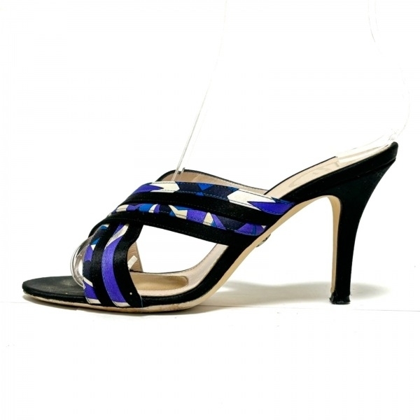  Emilio Pucci EMILIO PUCCI шлепанцы 36 - атлас чёрный × голубой × мульти- женский обувь 