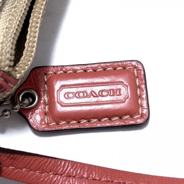 コーチ COACH リストレット シグネチャー柄 ジャガード×ナイロン ベージュ×レッド ポーチ_画像5