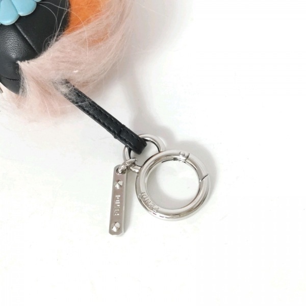  Fendi FENDI key holder ( charm ) bag bagz leather × fur × metal material black × orange × multi beautiful goods key holder 