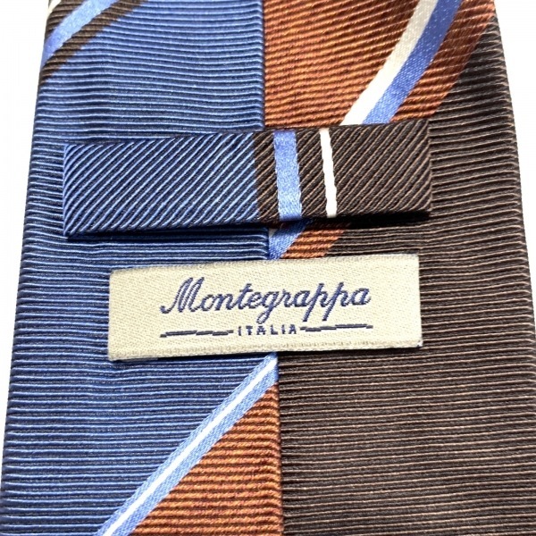 モンテグラッパ montegrappa - オレンジ×ブルー×ダークブラウン メンズ ストライプ 新品同様 ネクタイ