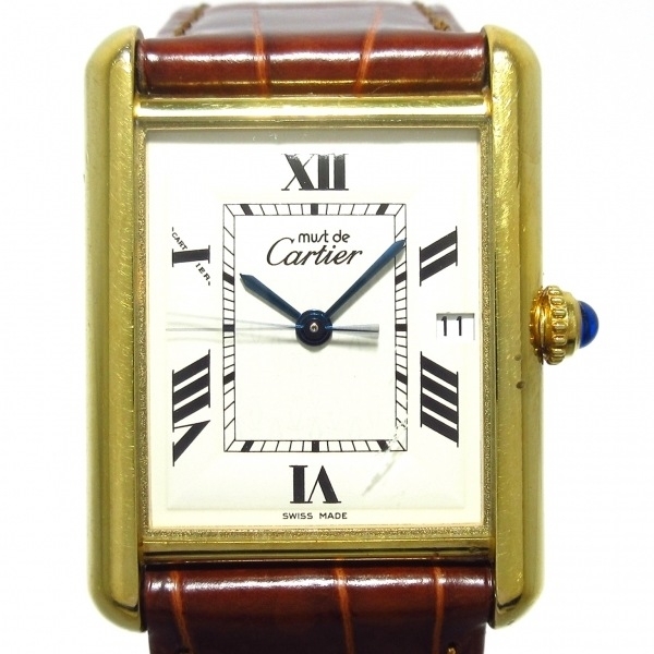 Cartier(カルティエ) 腕時計 マストタンク ヴェルメイユLM 2413 メンズ 革ベルト/型押し加工/925 アイボリー