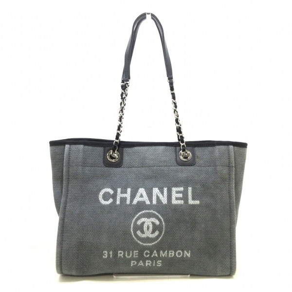 シャネル CHANEL トートバッグ A67001 ドーヴィルラインMM キャンバス ダークグレー×白 レディース チェーンショルダー/シルバー金具