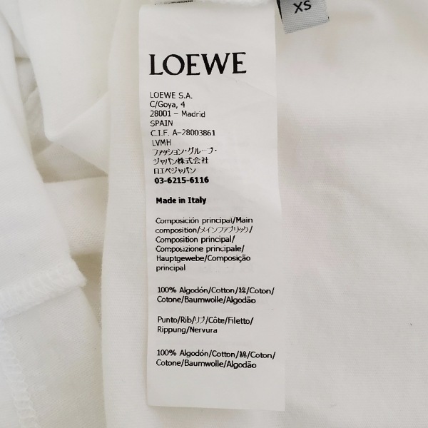 ロエベ LOEWE 半袖Tシャツ サイズXS - 白×黒 レディース クルーネック 美品 トップスの画像5