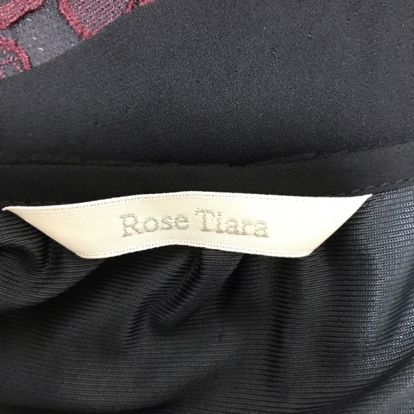 ローズティアラ Rose Tiara サイズ46 XL - 黒×ボルドー レディース クルーネック/半袖/ひざ丈/レース/パール/ビーズ ワンピースの画像3