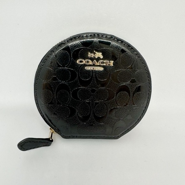 コーチ COACH コインケース F54840 シグネチャーデボスドパテントレザーラウンドコインケース エナメル（レザー） 黒 財布