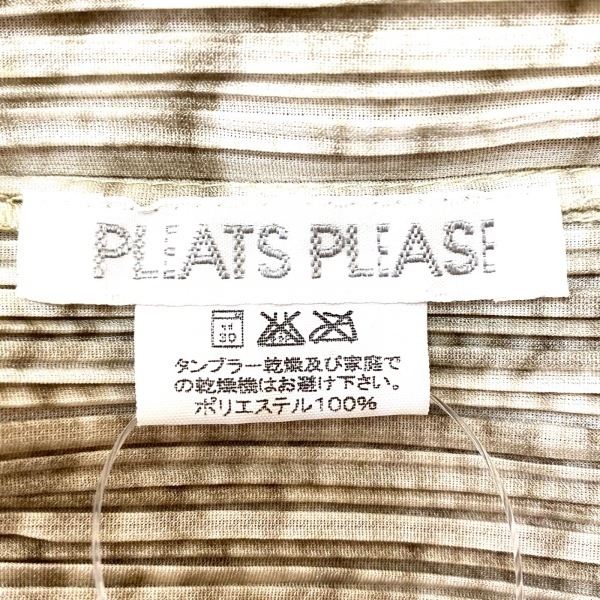 プリーツプリーズ PLEATS PLEASE サイズ3 L - ベージュ×白 レディース ハイネック/長袖/ロング/プリーツ ワンピース_画像3